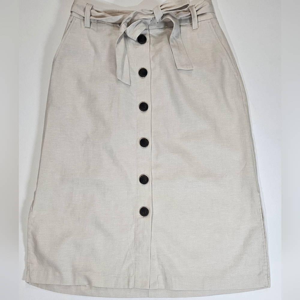 Banana Republic Maxi Skirt Womens 00 Petite Beige Button‎ Front Tie Waist Boho